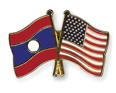 Fahnen Pins Laos USA