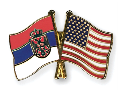 Fahnen Pins Serbien USA