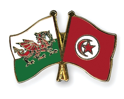 Fahnen Pins Wales Tunesien