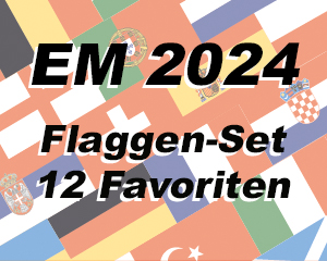 Fahnen-Set 12 EM 2024 Favoriten: 12 Fahnen 90 x 150 cm