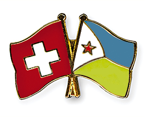 Crossed Flag Pins: Switzerland-Djibouti