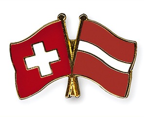 Crossed Flag Pins: Switzerland-Latvia