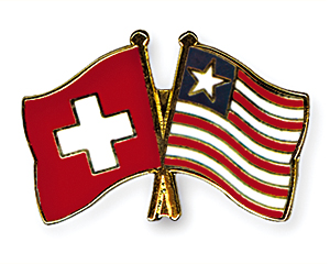Crossed Flag Pins: Switzerland-Liberia