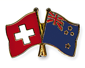 Crossed Flag Pins: Switzerland-New Zealand