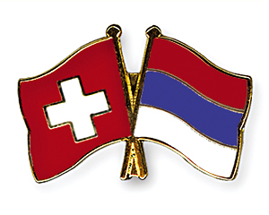 Crossed Flag Pins: Switzerland-Serbia