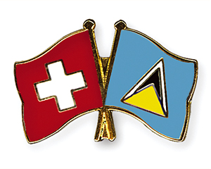 Crossed Flag Pins: Switzerland-St. Lucia