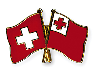 Crossed Flag Pins: Switzerland-Tonga