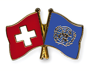 Crossed Flag Pins: Switzerland-UNO (United Nations)