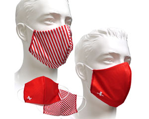 Mund-Nasen-Maske aus Stoff mit Schweizer Kreuz bedruckt